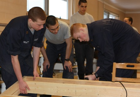 Cadets working in the woodshop.